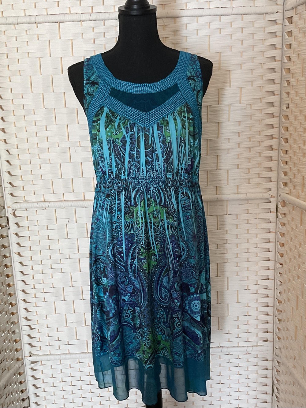 Apt. 9 Teal and Blue Paisley Sleeveless Midi Dress